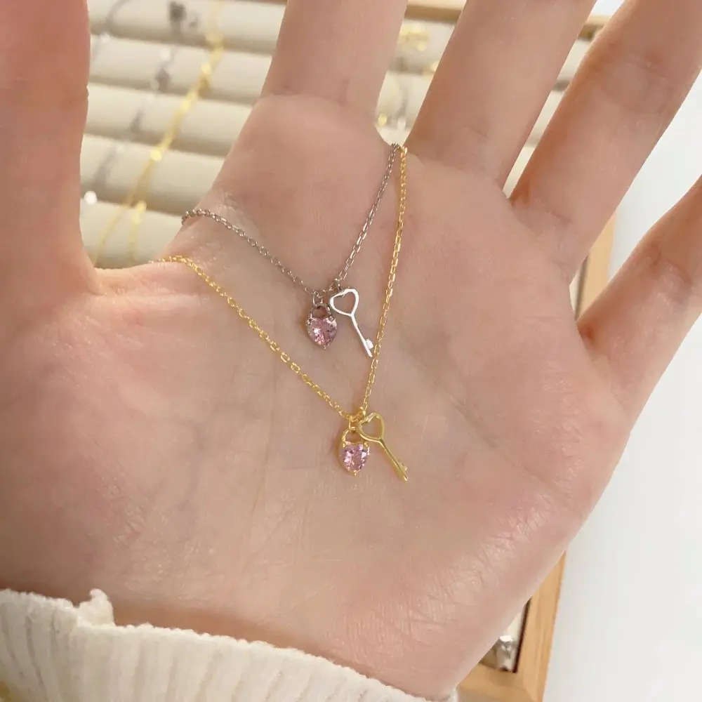 S925 Sterling Silver Necklace Personalized Key Design High Grade Love Zircon Inlaid Fashion Collar Chain Wedding