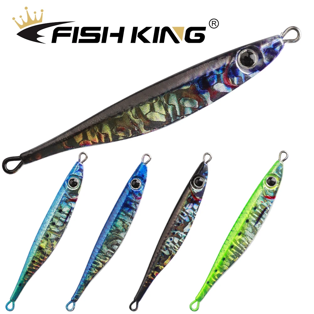 FISH KING Metal Sinking Bait 10g/15g/20g/30g/40g Vertical Metal Jigs Deep Sea Fishing Lure Saltwater Jigging Lure Hard Bai