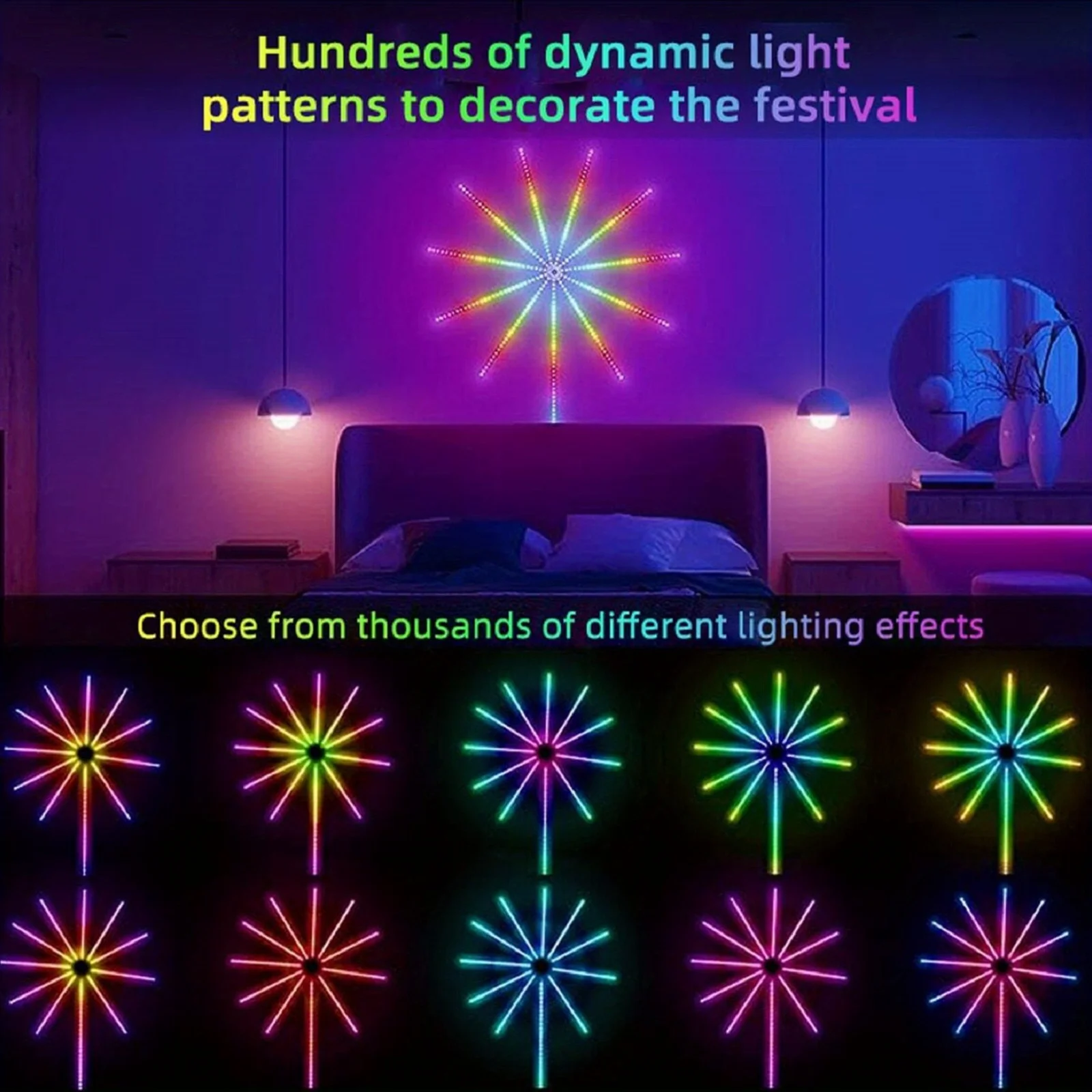 APP Smart Control IC LED RGB Firework Light 10pc*50cm+1pc 1m USB Power Music Synch 180 LED Light For Wall Christmas Decoration