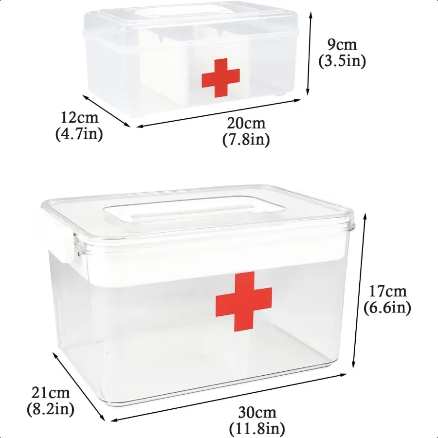 Home First Aid Box and Travel Medicine Storage Box Plastic Medicine Kit Case Container Empty Medical Box with Lock Lid Handle E