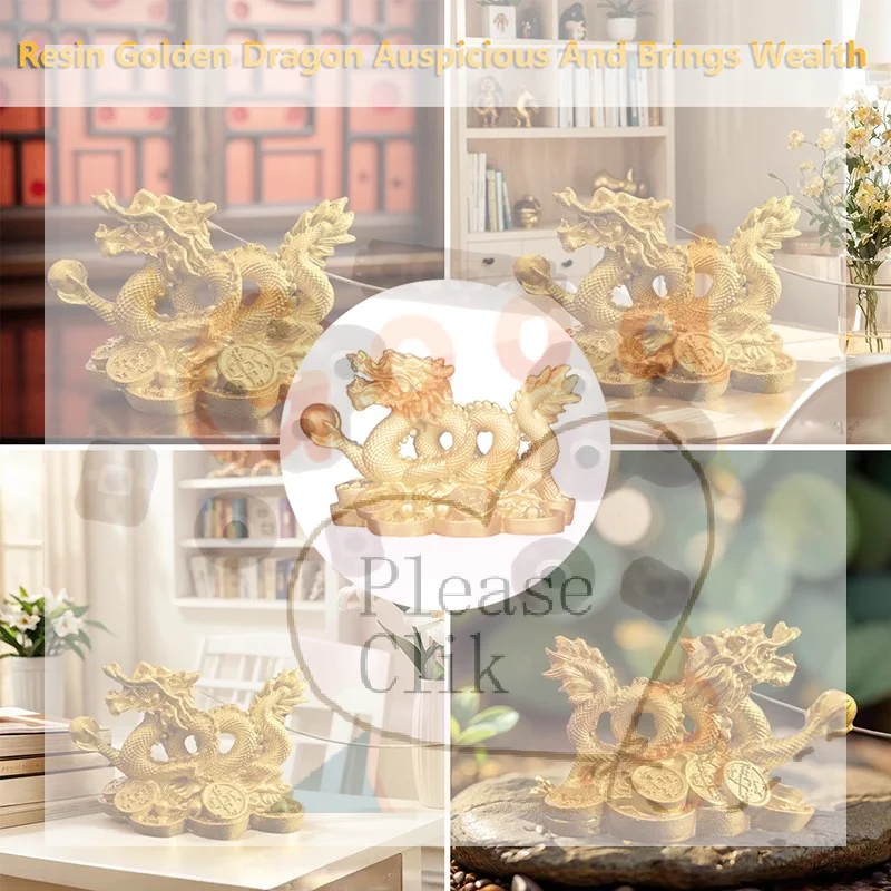 【HG】Adorno de Dragón Dorado de Resina Auspicioso para Sala de Estar, Oficina, Vinoteca, Decoración Feng Shui