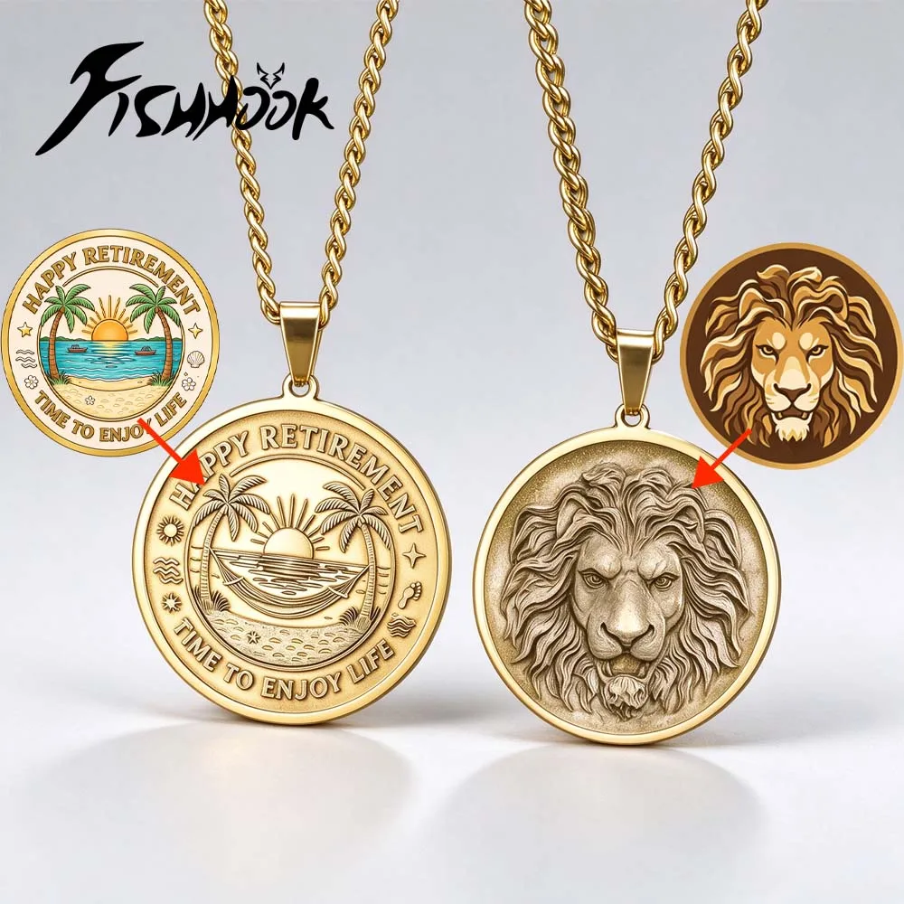 Logo Family Crest Signet Custom Photo Relief Necklace 3D Engrave Pendant Personalized Gift For Women Men Chain Copper Jewelry