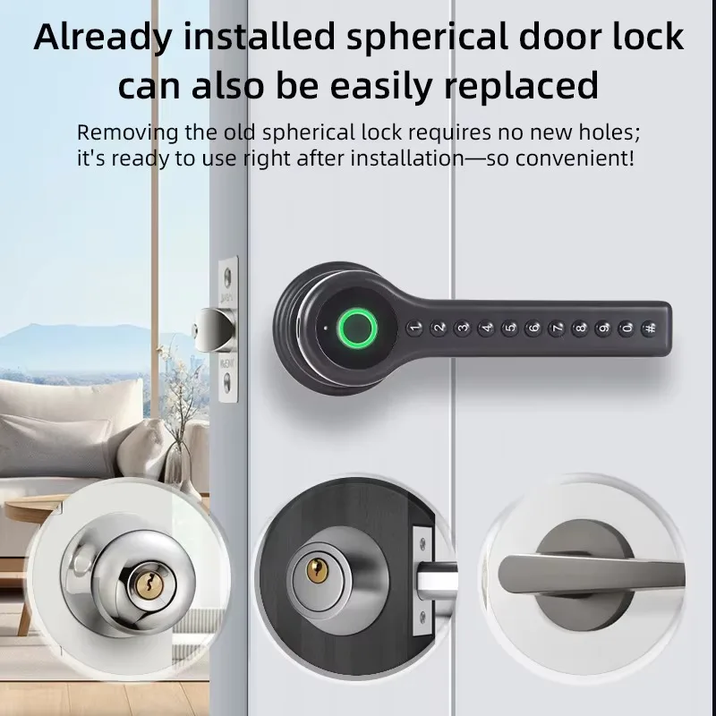 Easy Install Intelligente Fingerprint Digital Smart Lock for Front Door Tuya Ttlock Password Door Lock Physical Button