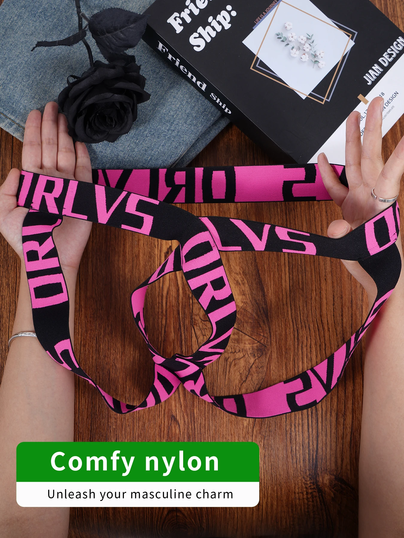 1 PCS Men's High Elastic Cotton Nylon Blend Ring Thong, Barely-There Low Rise Contrast Straps Breathable Summer Sexy Underwear