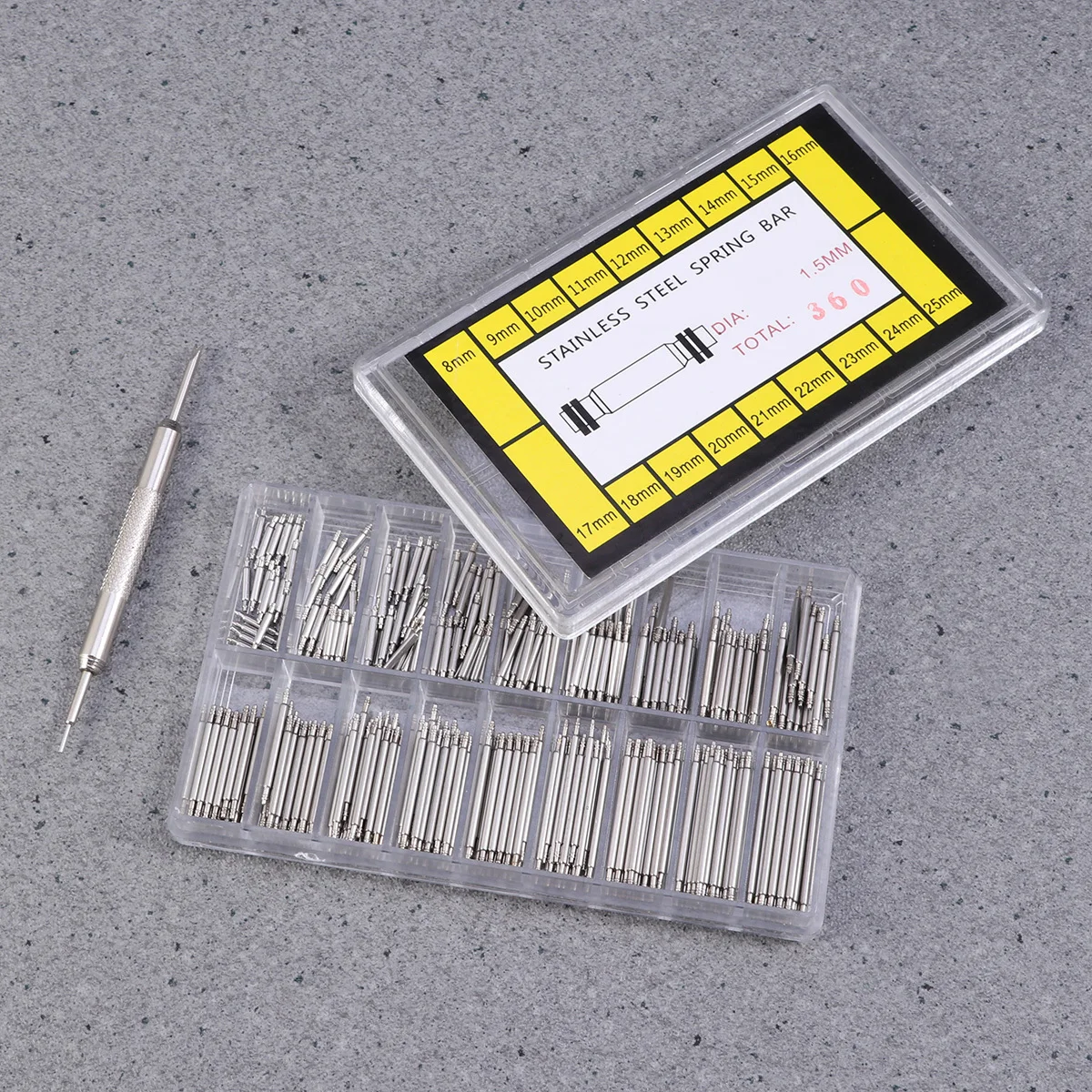 

360Pcs Stainless Steel Watch Spring Bars Double Flange Link Pins Replacement Repair Tool Kit for Metal Strap Watch Spring Bars