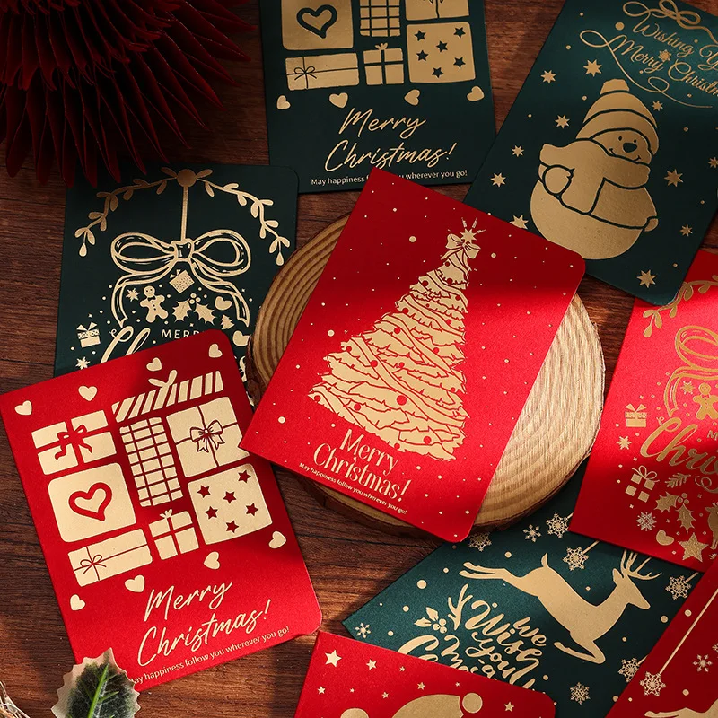 

12Pcs Vintage Red and Green Christmas Holiday Stamping Greeting Cards for Gift Cards Flower Shop Send Gift Wishes Message Cards