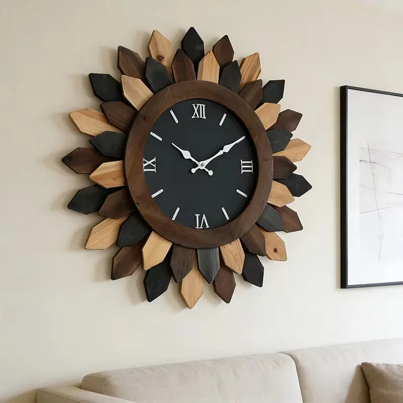 Roman Numerals Wall Clock Timber Silent Premium Aesthetic Art Wall Clock Cozy Nordic Vintage Orologio Da Parete Home Decor Items