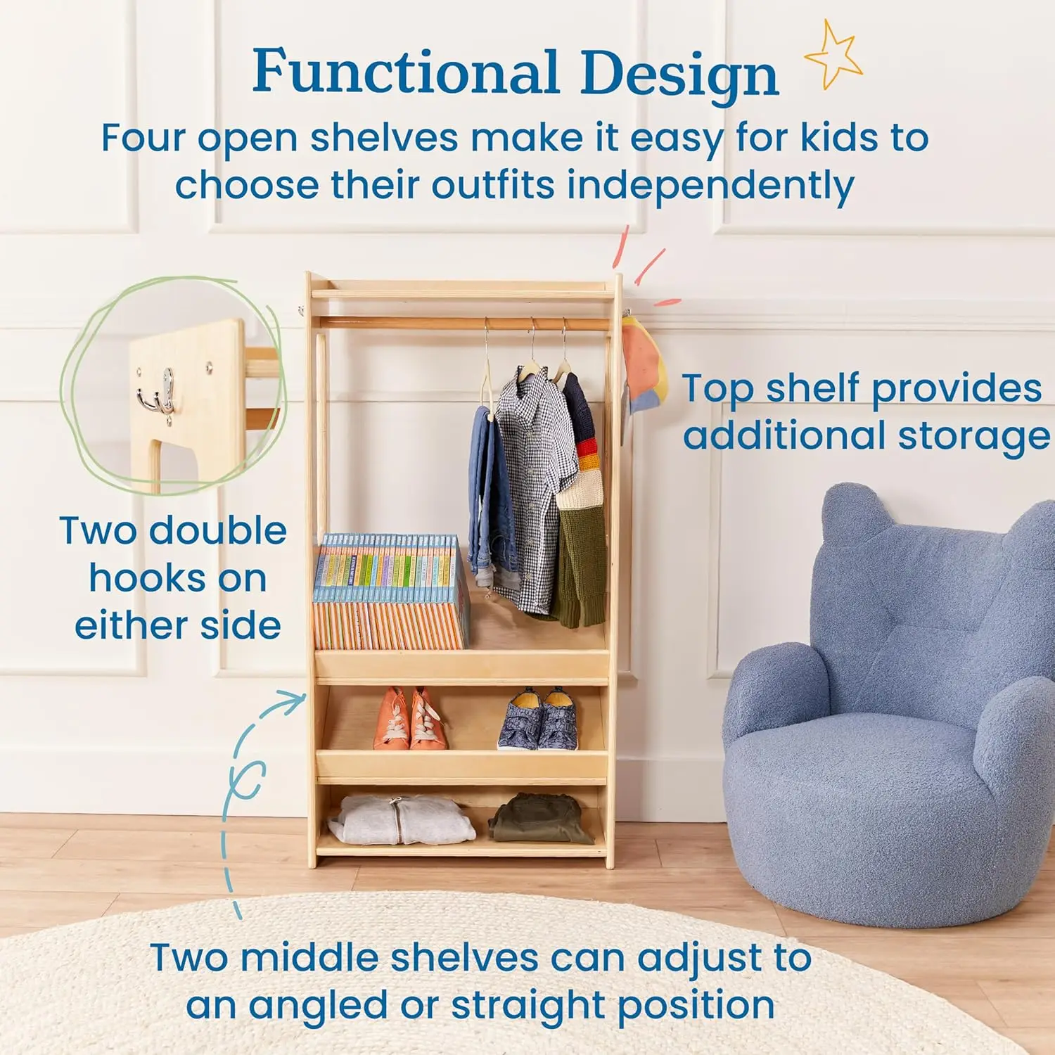 Вешалка для одежды, Детский гардероб, Натуральный