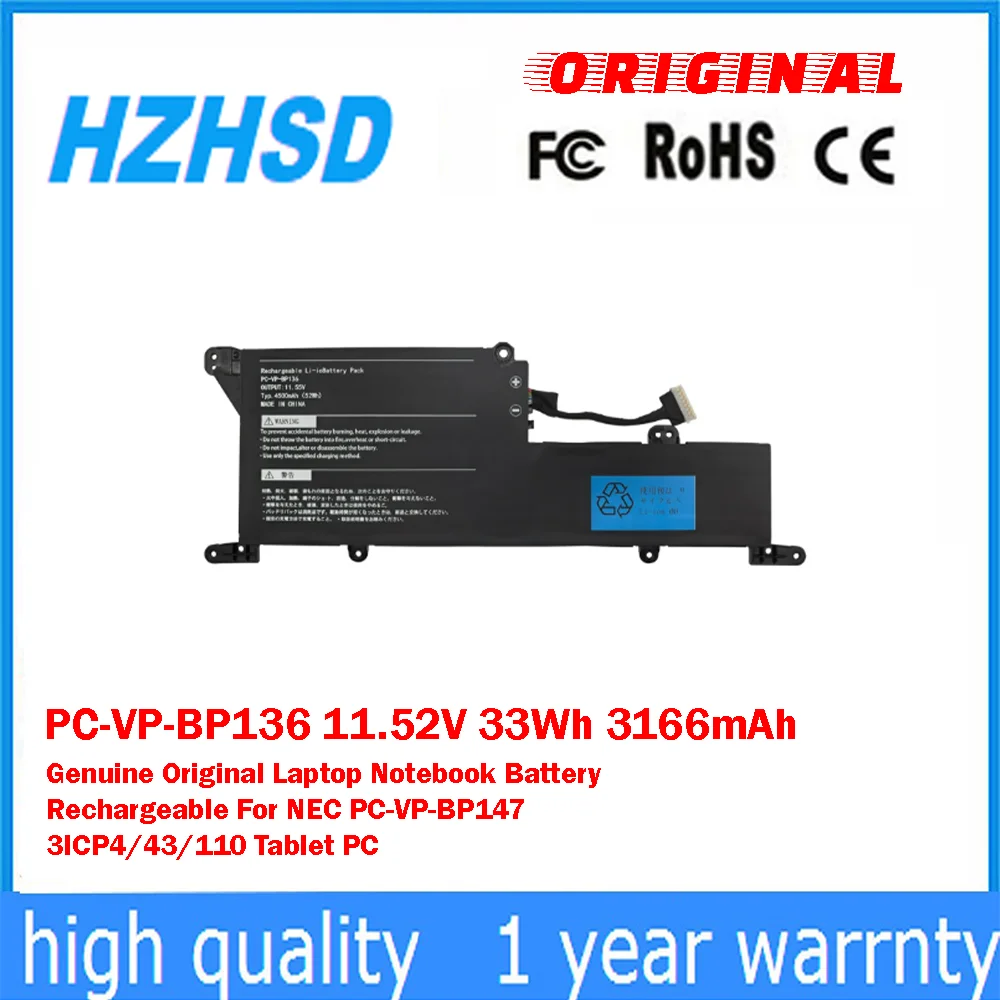 

PC-VP-BP136 11.52V 33Wh 3166mAh Genuine Original Laptop Notebook Battery Rechargeable For NEC PC-VP-BP147 3ICP4/43/110 Tablet PC