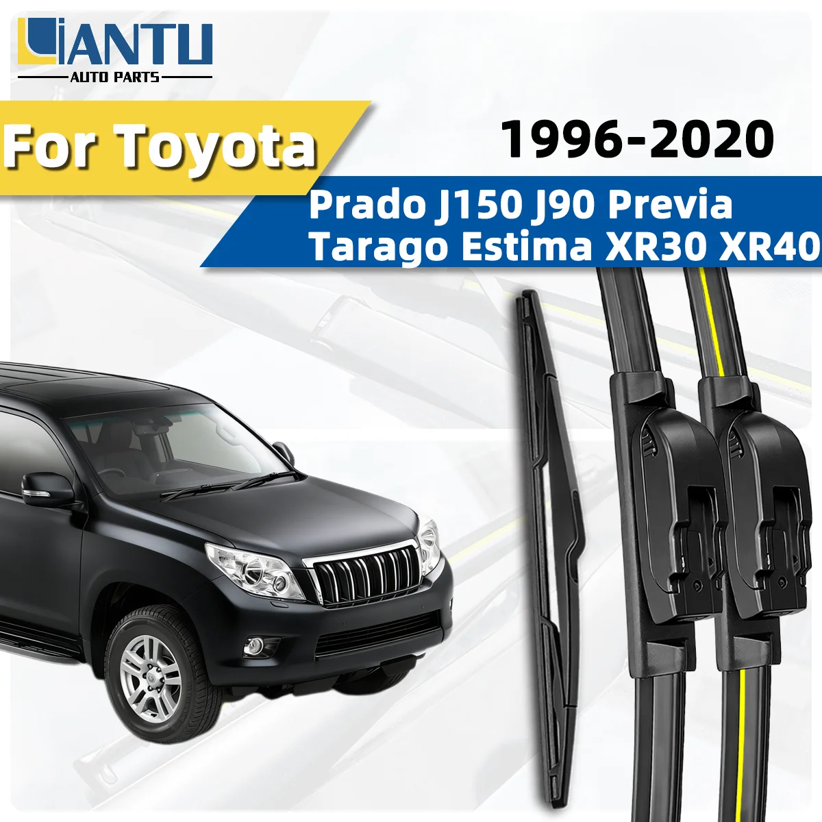 3PCS Front Rear Wiper Blades Fit For Toyota Prado J150 J90 Previa Tarago Estima XR30 XR40 1996-2020 Car Premium Quiet Accessory