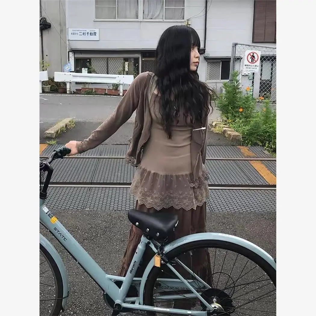 Printemps automne Y2K brodé dentelle garniture Blouse femmes coupe ajustée débardeur superposition Faion ensemble étudiant travail orm