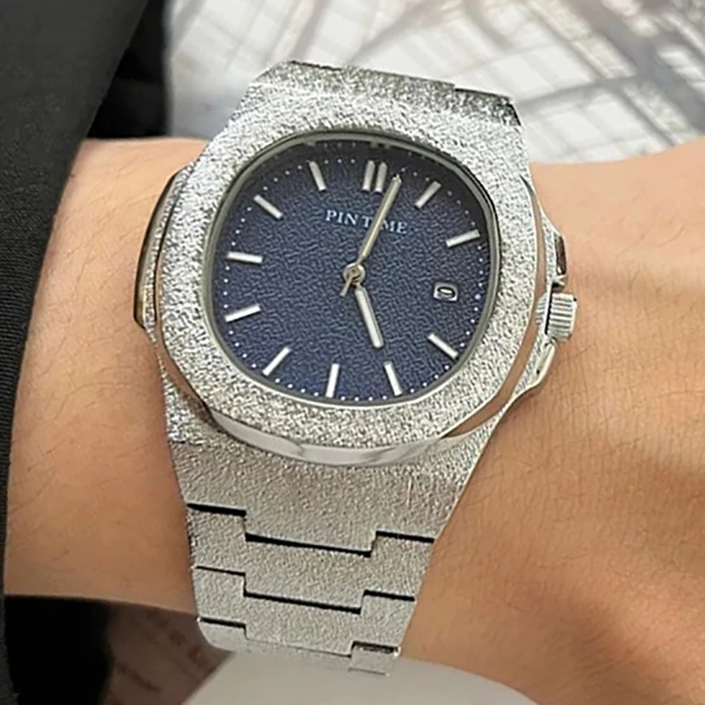 

Кварцевые часы с матовой текстурой и металлическим корпусом, мужские роскошные часы в стиле хип-хоп, черные, синие, серебристые, мужские наручные часы, стальные часы, часы AAA