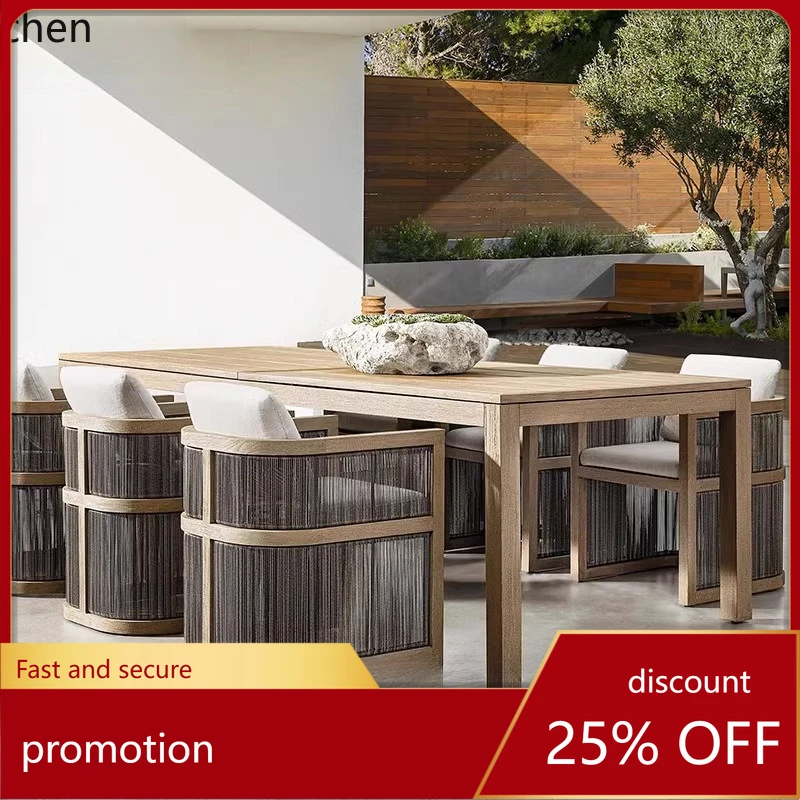 

HXL Teak Wood Table and Chair Set for Courtyard Waterproof and Sunproof Garden Leisure Solid Wood Furniture