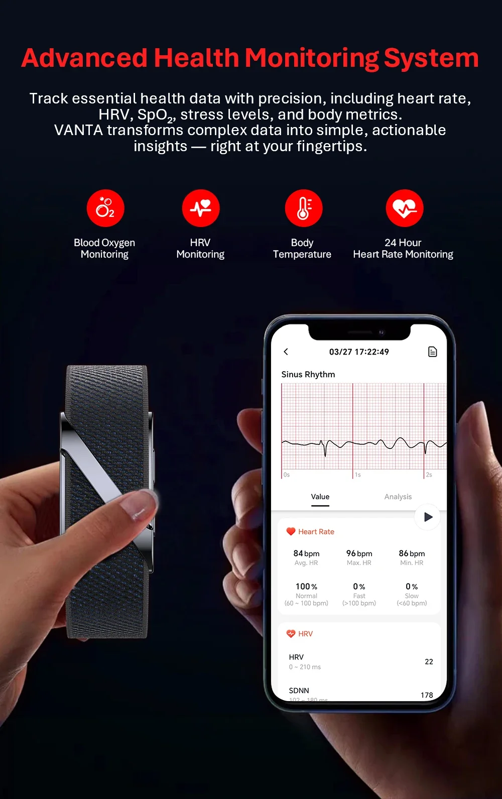2026 NEUES VWAR LOOP V Smart Band Fitness-Tracker 24/7 EKG&HRV Schlaf-Blutsauerstoff-Körpertemperatur-Überwachung Fitness-Tracker-Band – Detail 6