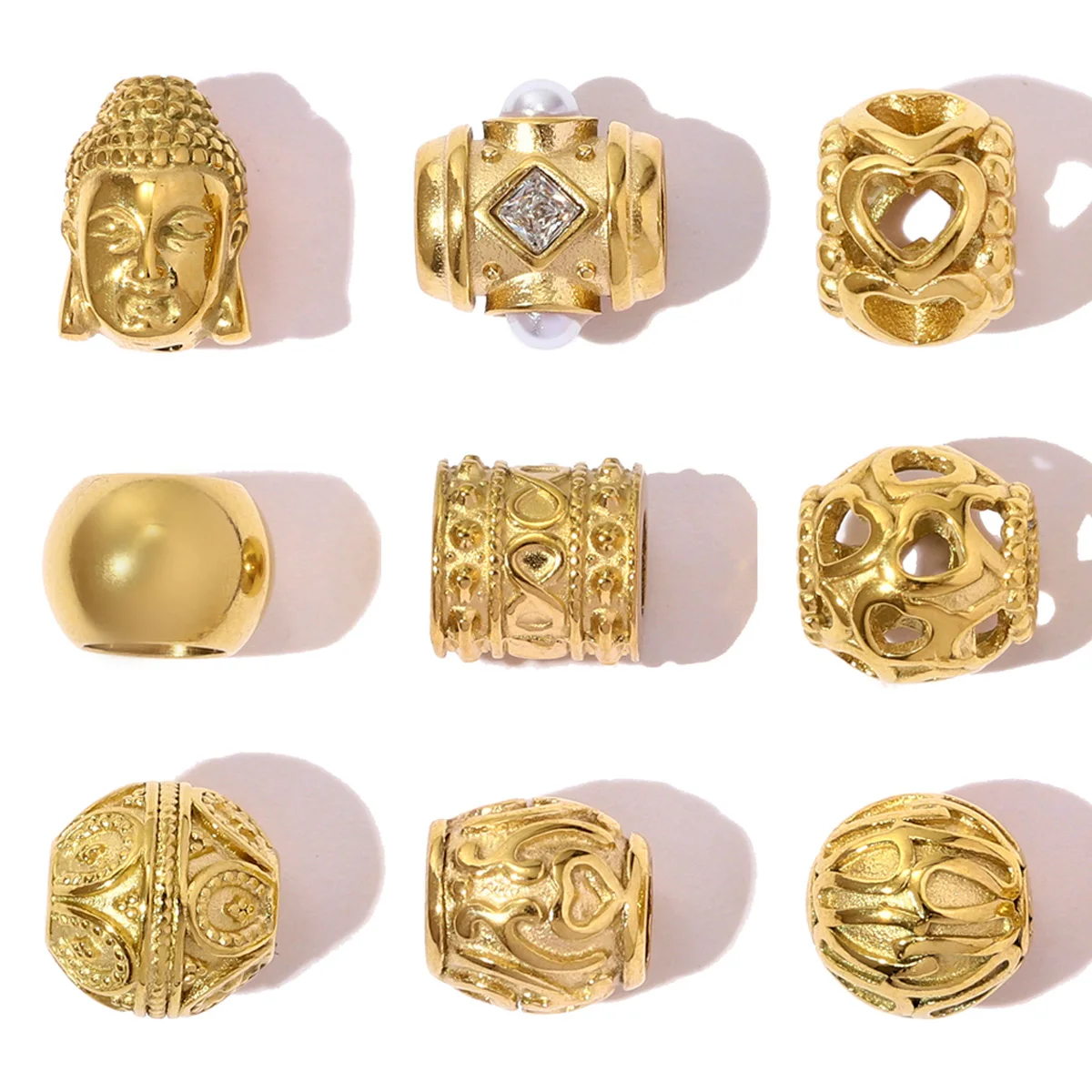 3 teile/los Edelstahl Hohle Blume Herz Spacer Perle Charms Buddha Kopf Europäischen Perlen Für Frauen DIY Armbänder Schmuck