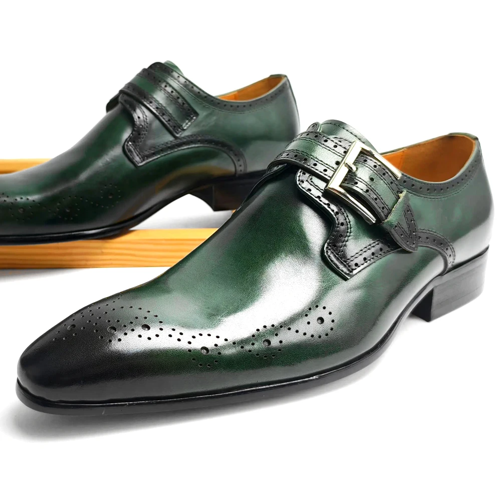 New Men Brogues leather shoes Metal Buckle Adjustable Loafer Shoe Male higher quality Fashion Social Youth Party Formal Shoes