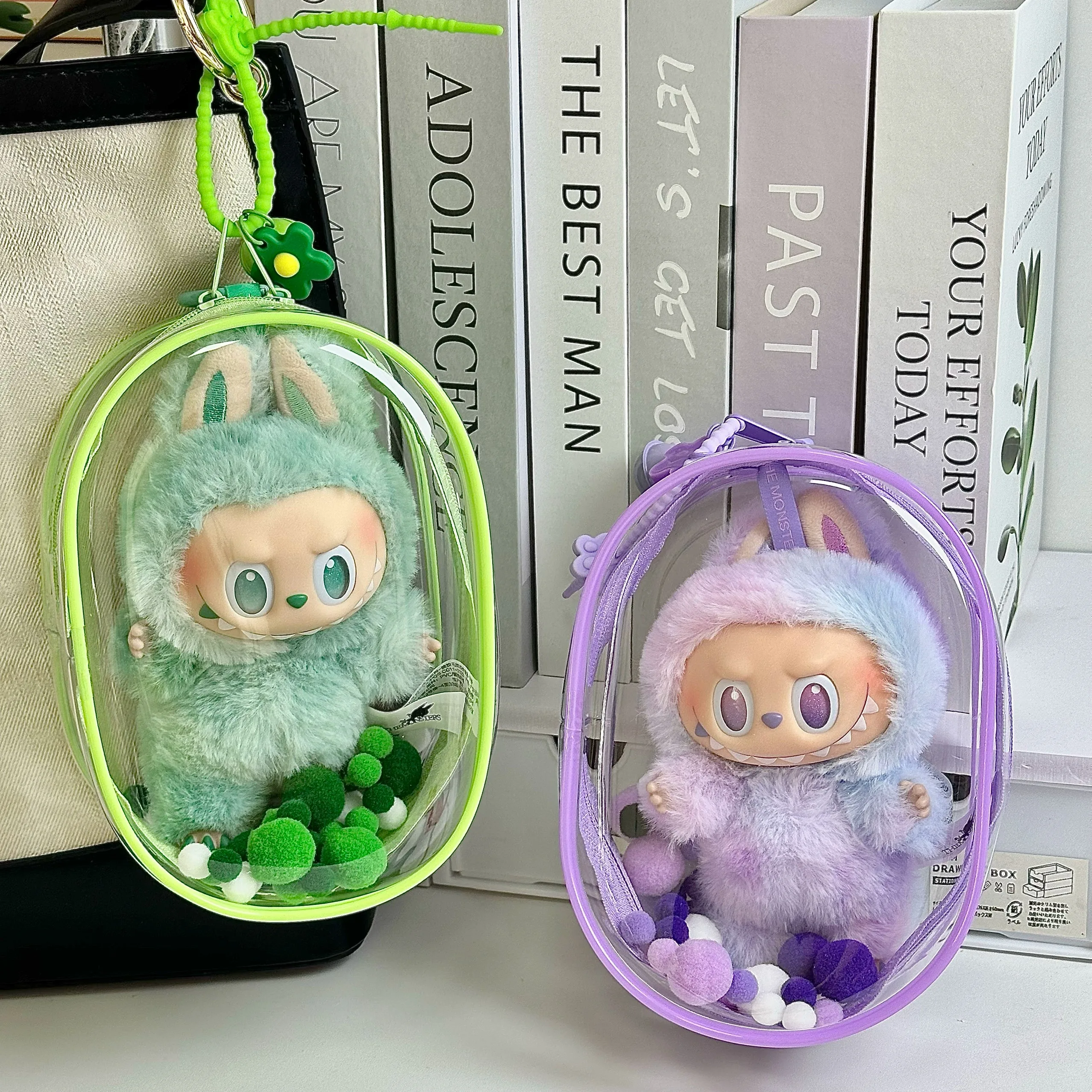 

Accessories For Labubu 17cm Doll Storage Case Transparent Color Display Box Organizer Outdoor Travel Bag Keychain Doll Toy Gift