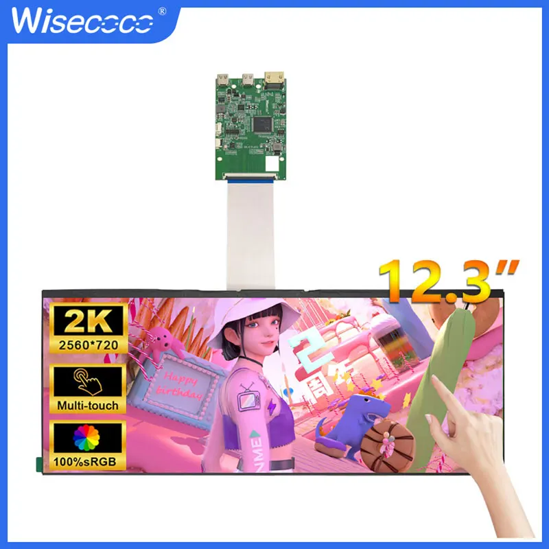 Touch screen da 12,3 pollici Tipo C 1920x720 Display IPS ultra ampio Monitor HD-MI Display LCD tipo barra Widescreen Wisecoco