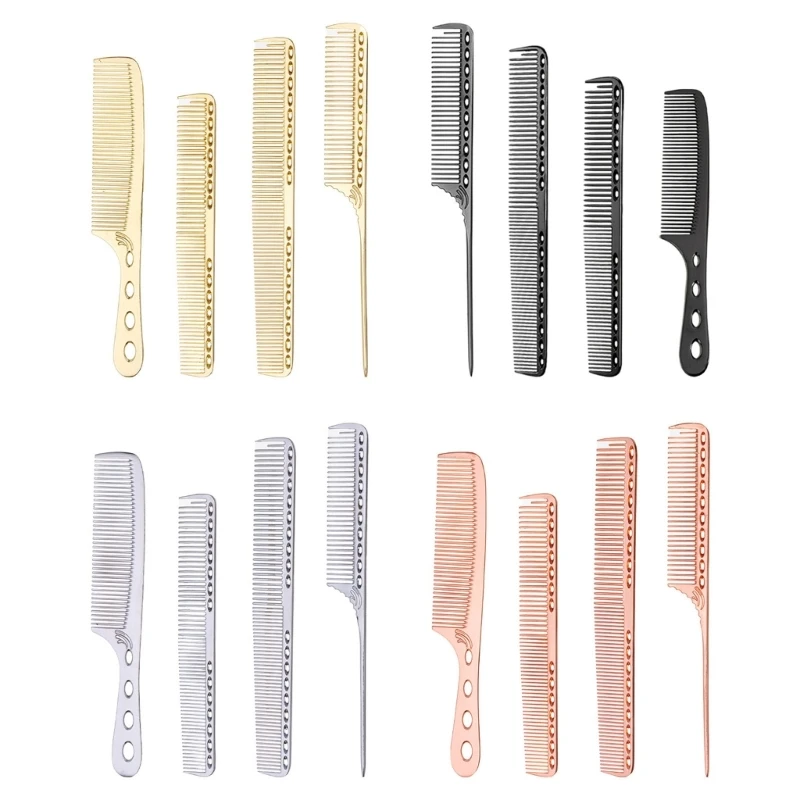 4Pieces Space Aluminum Hair Comb Set Metal Tail Comb,Fine Cutting Combs,Hairdressing Combs,Teasing Combs,Detangler Combs E1YF