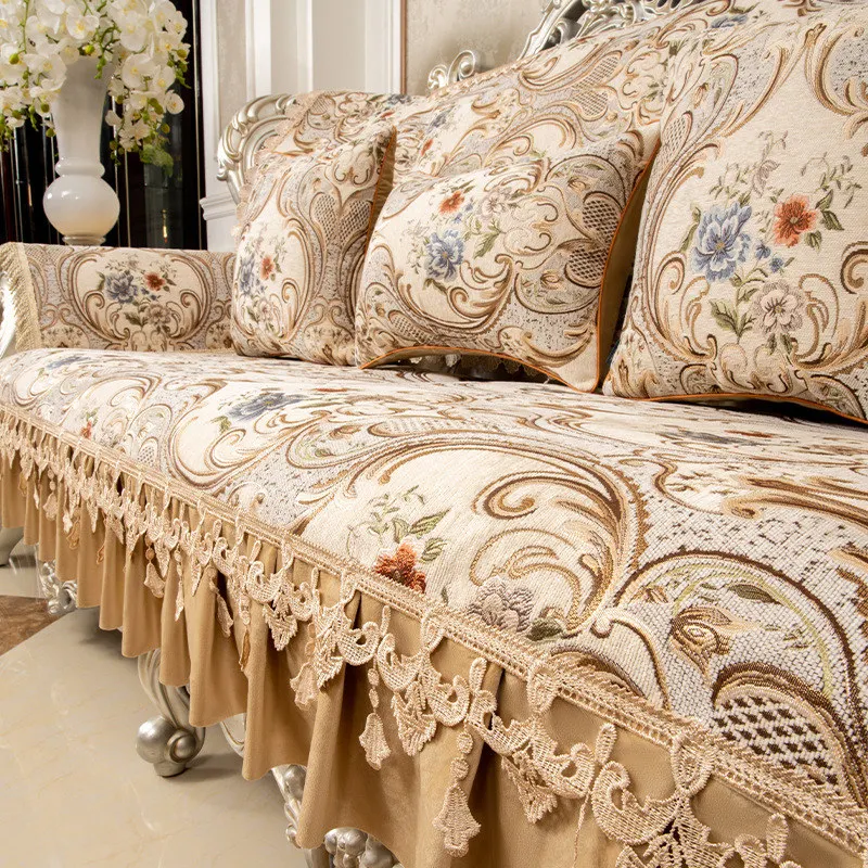 

Retro Lace Cover for Sofa, Chenille Jacquard, Floral Corner Couch Slipcover, Armchair Cushion, Luxury Cushion, 1, 2, 3 Seater