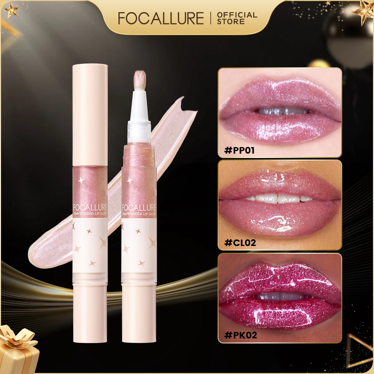 

FOCALLURE Diamond Lip Gloss Long-lasting Pearlescent Glitter Liquid Lipstick Moisturizing Lip Glaze Lip Tint Makeup Cosmetics