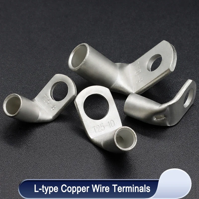 10/50pcs Wire Terminal L-type Right Angle 90 Degree Bend Nose T6/10/16/25-4/6/8/10 Tinned Copper Crimp Connector Cable Lugs