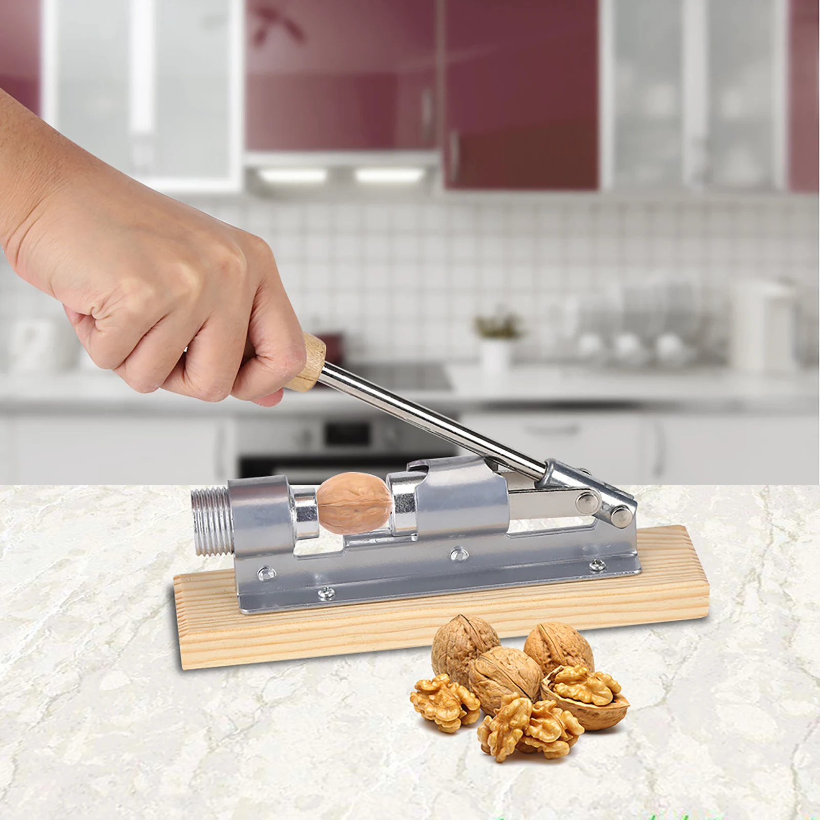 Mechanical Walnut Cracker Nut Opener Kitchen Tools Desktop Wood Base & Handle For Cracking Walnut Nuts Pecan Hazelnuts