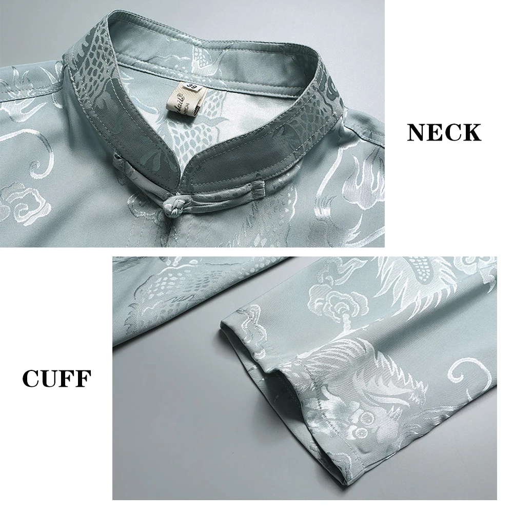 بدلة تانغ كاجوال من الحرير الجليدي للرجال بأكمام قصيرة وفضفاضة مقاس كبير ملابس صيفية على الطراز الصيني من Hanfu مجموعة ملابس تاي تشي #5