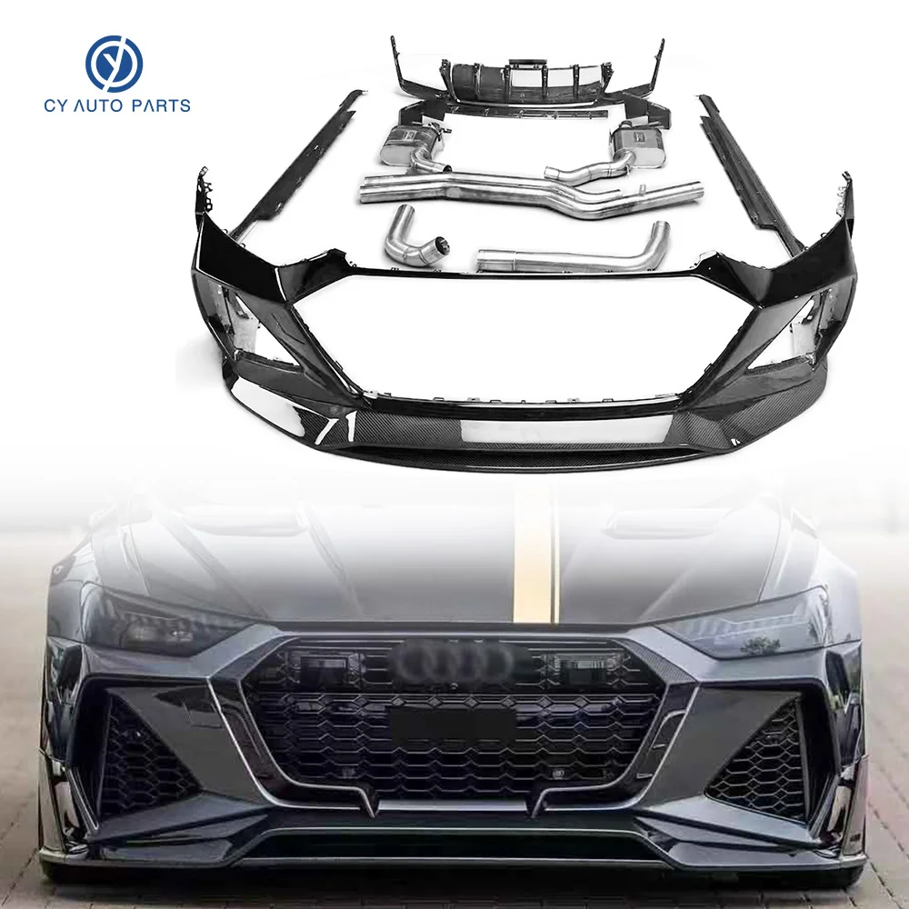 MSY Style Body kit Carbon Fiber Front Bumper Rear Diffuser Exhaust Pipe Side Skirts For Audi RS6