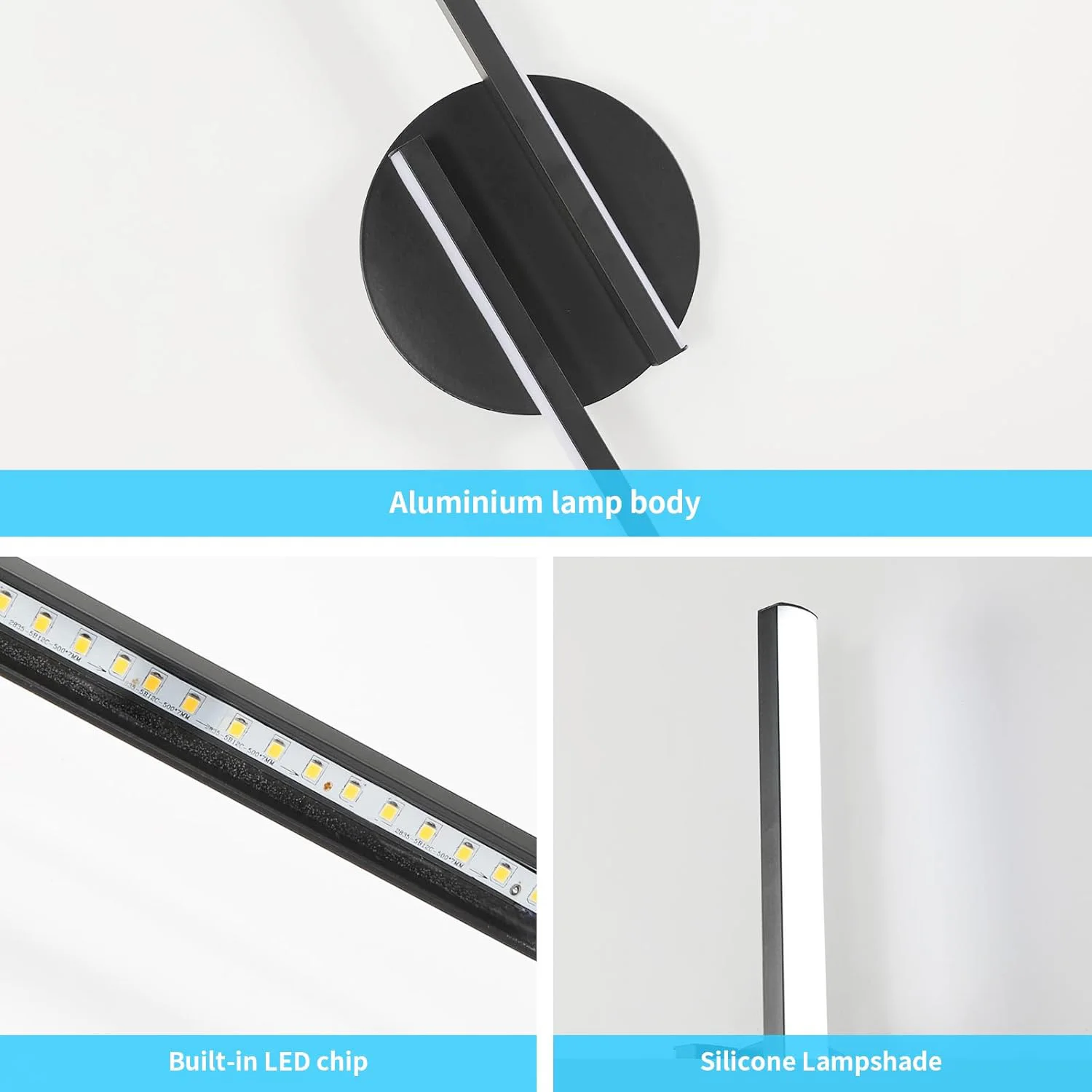 Schwarze LED-Innenwandleuchte, 16 W moderne Wandleuchte, schwarze Beleuchtung, LED-Wandleuchte für Schlafzimmer, Wohnzimmer, Flur, Treppen – Detail 5