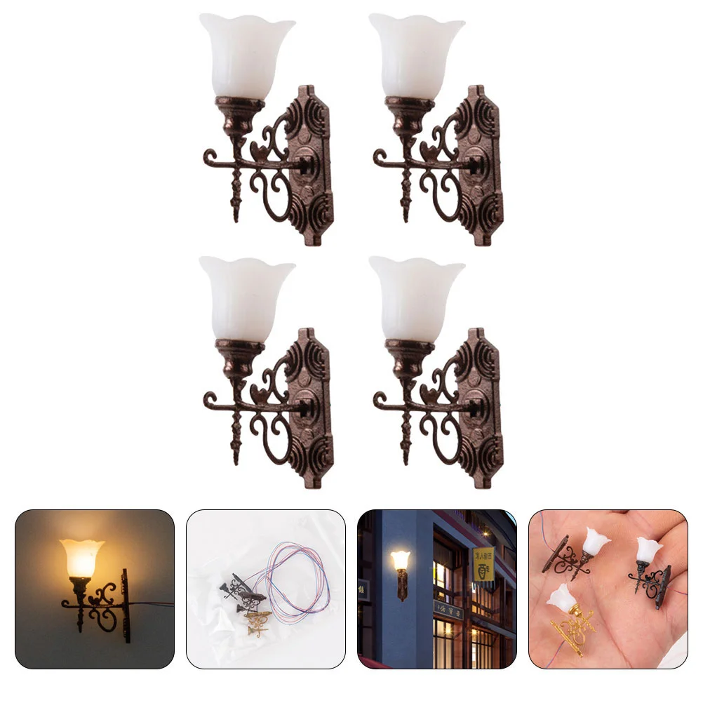 6 Pcs Vintage Dollhouse Wall Light outside Lamps for Faux Grass Abs Miniature DIY Sand Table Decor