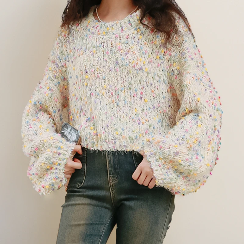 

Толстый вязаный свитер, разноцветный толстый шерстяной вязаный пуловер, джемпер для женщин, осенне-зимний корейский модный наряд