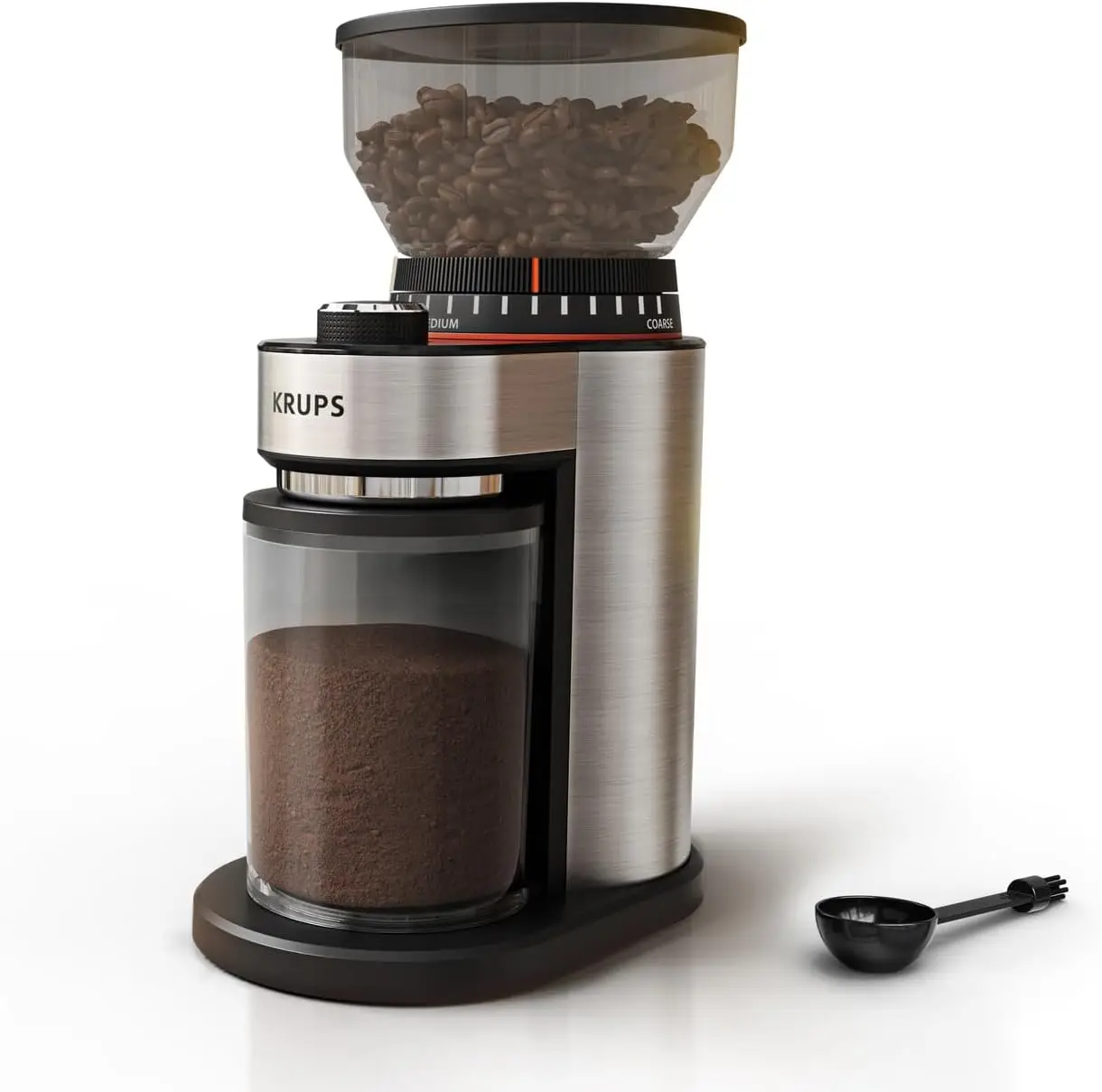 

Electric Coffee Grinder with 18 Adjustable Settings, Stainless Steel Burrs, Mess-Free Design for 2-20 Cups