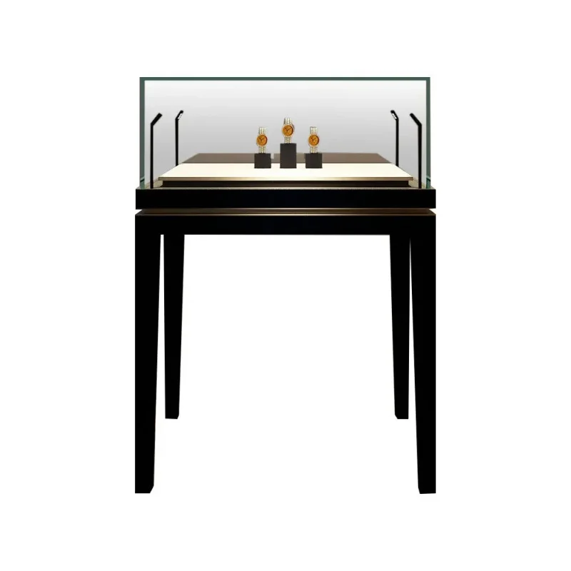 custom.Premium Half Metal Jewelry Display Cabinets Tempered Glass with LED Lighting Fast Delivery and Whole Assembly Incl