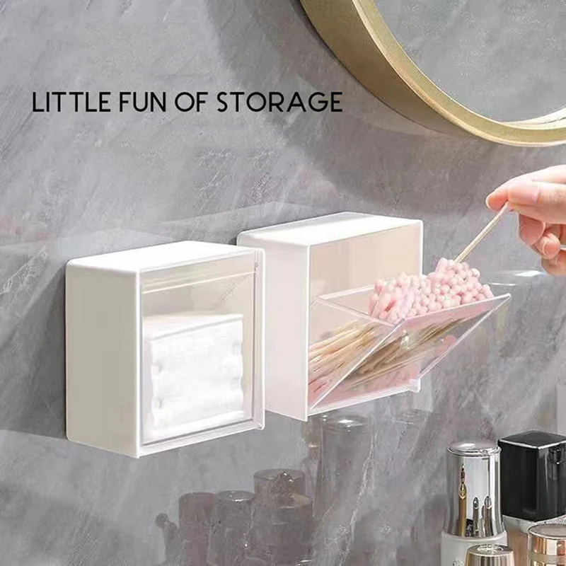 

Wall Mounted Storage Box Clamshell Design Plastic Cotton Swab Storage Holder Kitchen Organizer Bathroom Accessories