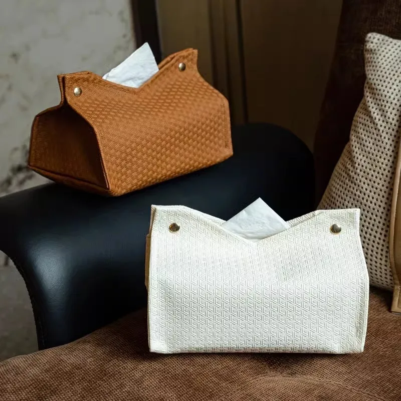 

2025 New Geometric Texture Tissue Box Nordic Simple Solid Color Desktop Napkin Storage Box Light Luxury Paper Box