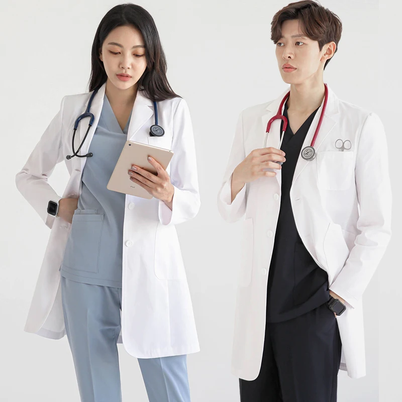 

Korean Sle Mid-Length ex Doctor Work orm White Lab Coat Dental Pet Hospital Surgical Coat Women's Men's Options