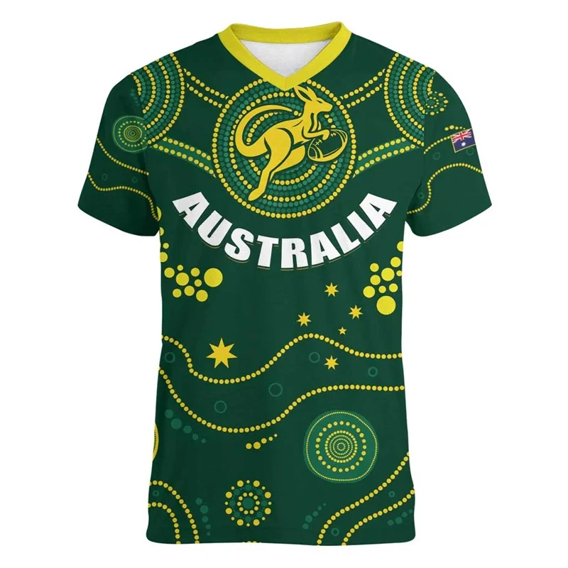 Australia Kangaroo Graphic T-shirt Men's 3d Print T-shirt Daily Sports V Neck Short Sleeve Fitness GYM Tops Summer Football Tees