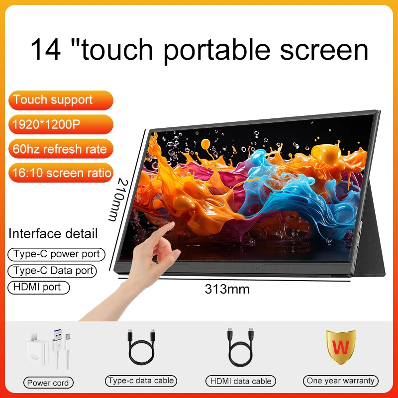 

14Inch Touch Screen Portable Monitor FHD 1920x1200P Gaming Computer Expand Display For XBox PS4/ 5 Switch Loptop/PC/Cell Phone