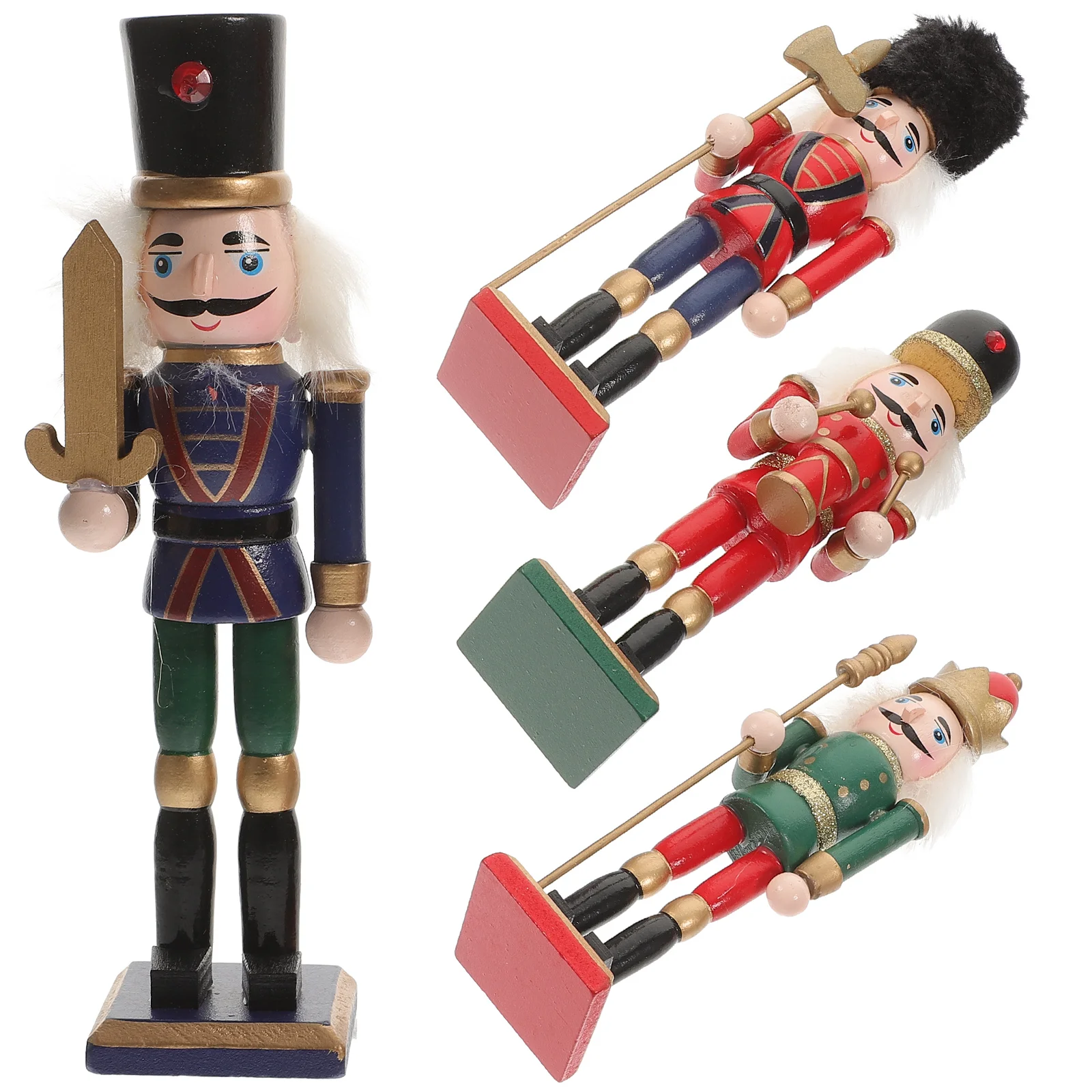 

4 Pcs Decorate Nutcracker Soldier Decoration Home Ornament Wood Nutcrackers Small Figures