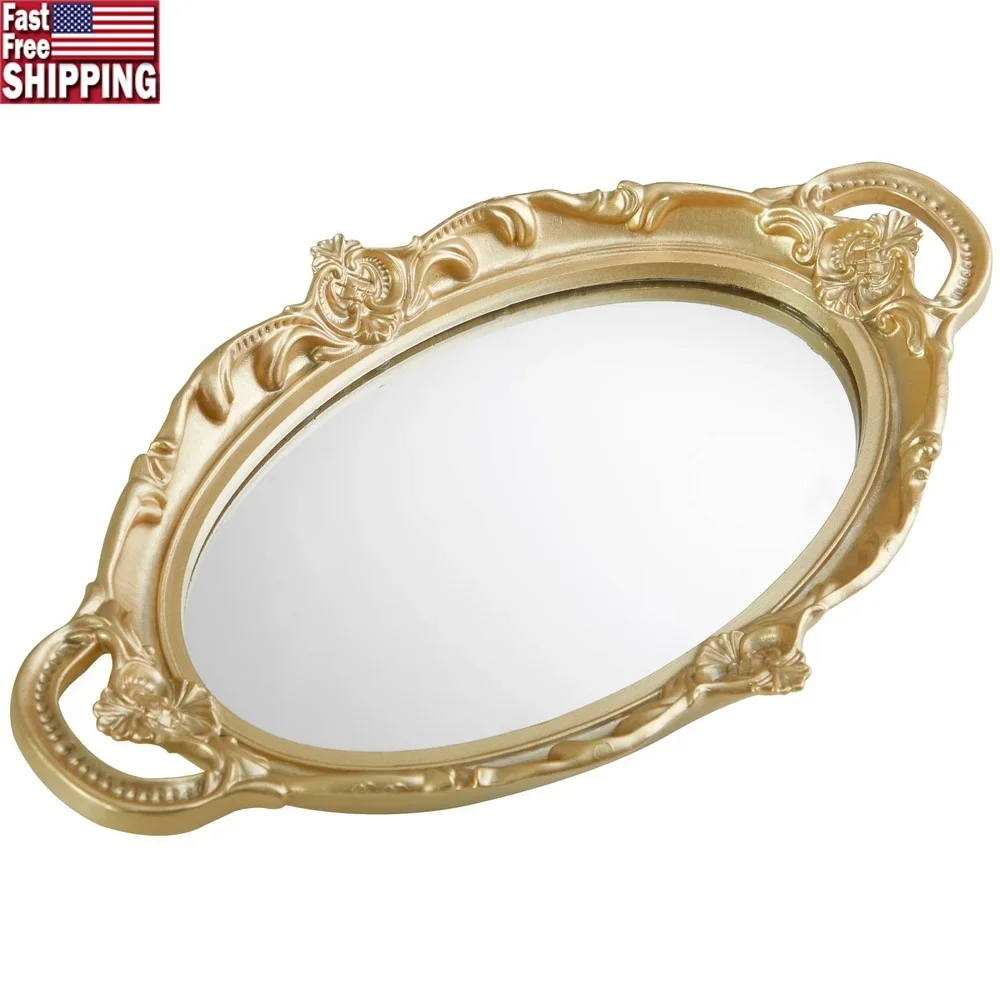 

Elegant Gold Framed Mirror Tray Decorative Serving Tray Candles Jewelry Home Decor Perfect Vanities and Coffee Tables