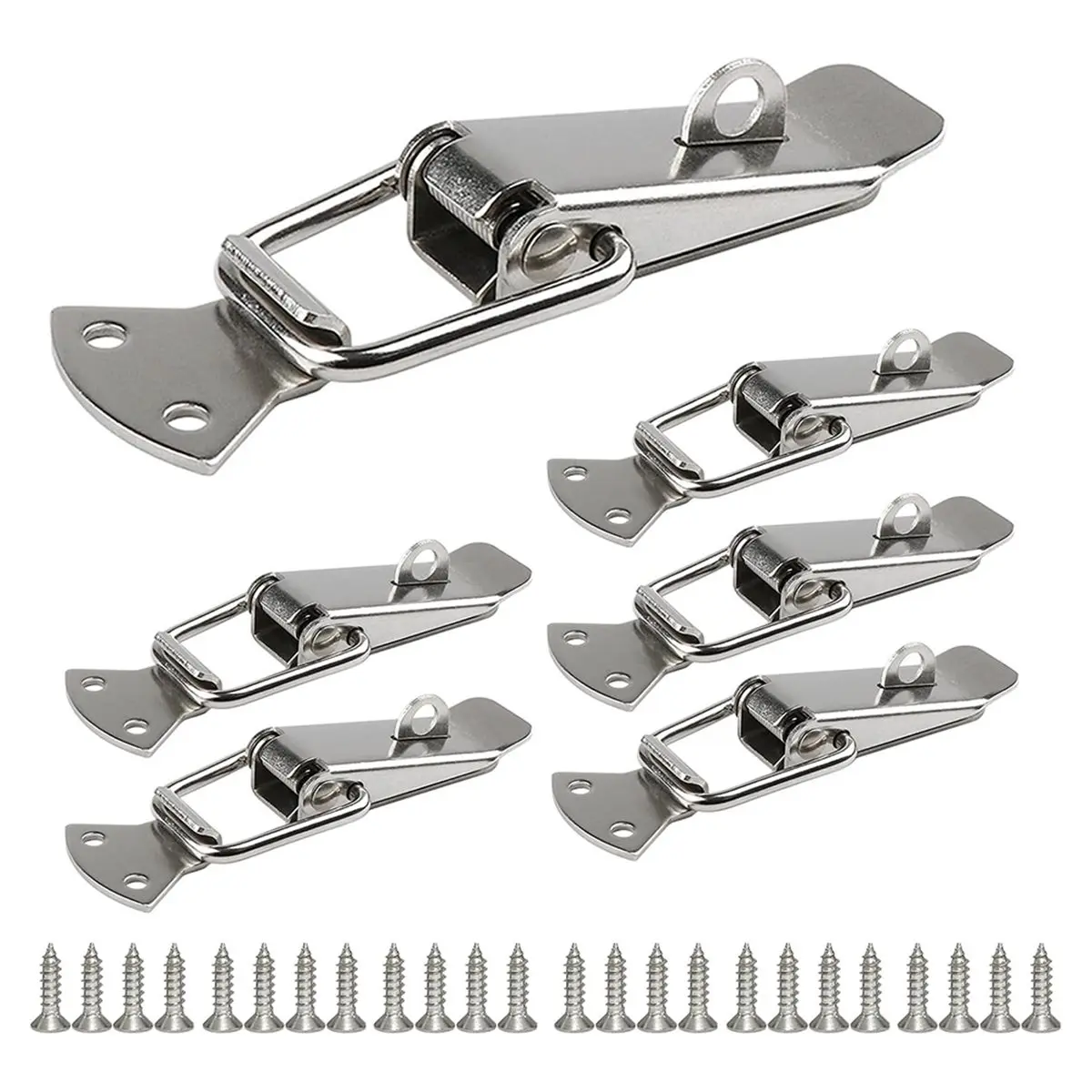 Y1519A J~10Pcs Spring Loaded Toggle Catch, Stainless Steel Spring Toggle Lock with Padlock Hole for Cabinet, Wooden Case Large
