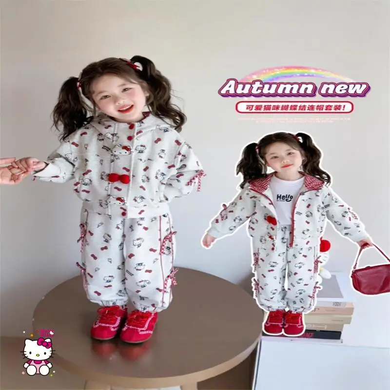 

Sanrio Hello Kitty комплект домашней одежды для детей Kawaii Y2K аниме детская одежда одежда осенний спортивный костюм брюки пальто для девочек зимняя новинка