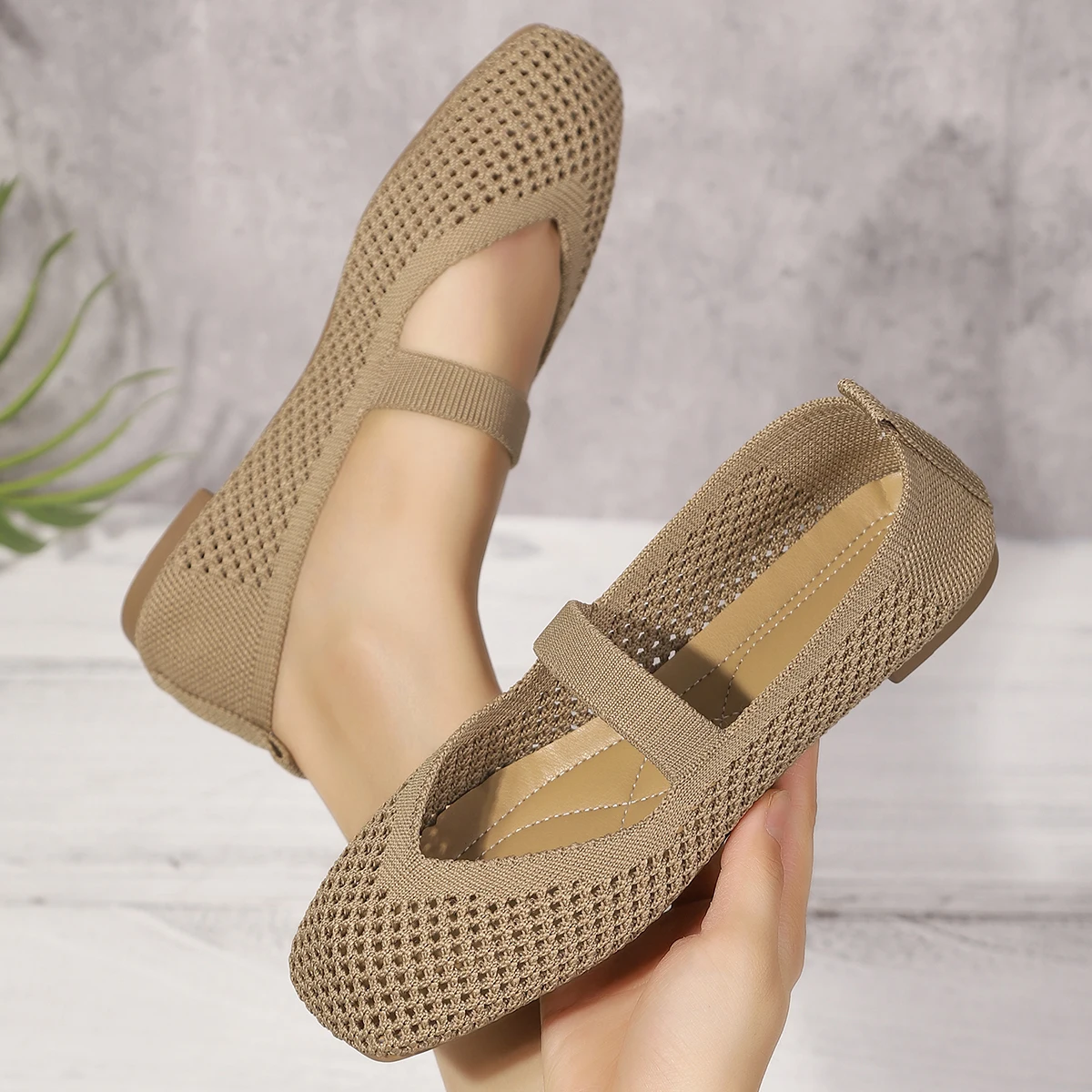 Große Größen Damen-Flachschuhe, Atmungsaktive Gestrickte Sneaker, Weiche Ballett-Loafer, Lässige Slip-On Bootsschuhe für Frauen – Detail 20