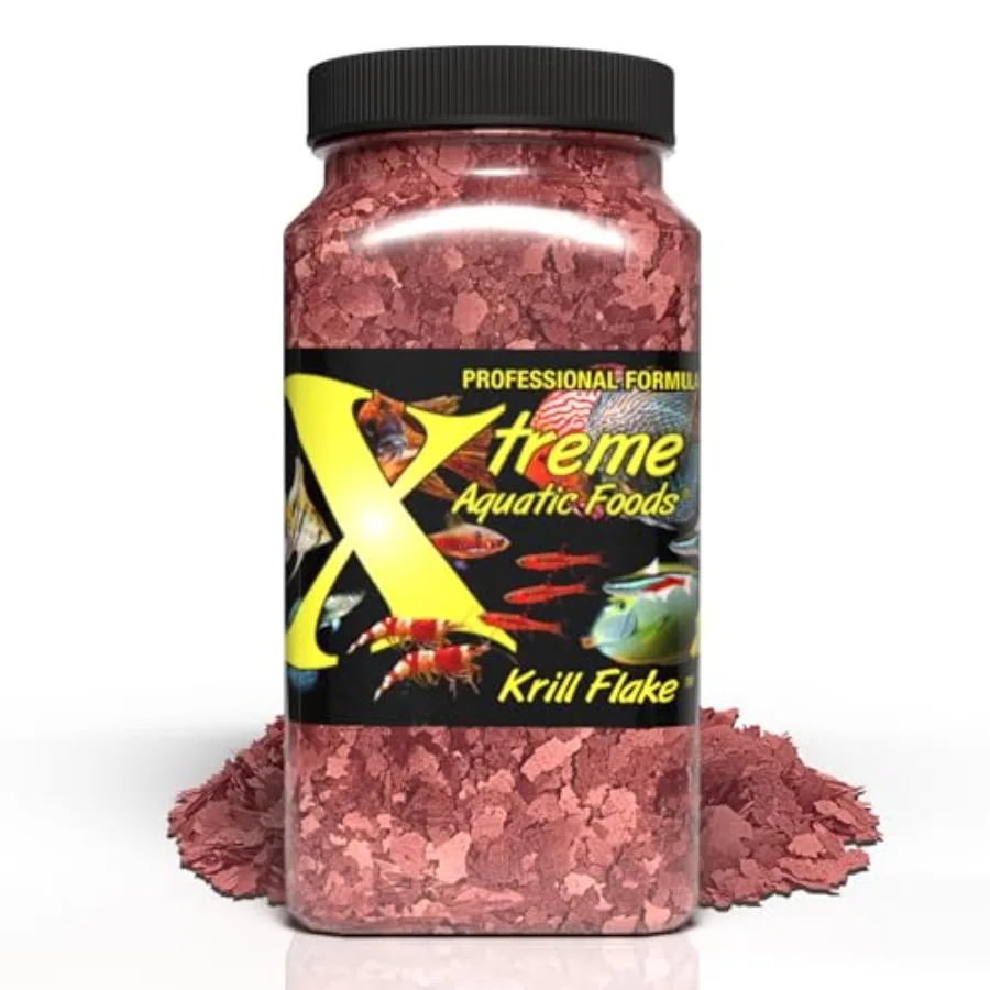 Xtreme Krill Flakes - Premium Max Protein Freshwater Fish Food with 100% Krill and Shrimp and Vitamins for Optimal Immune and D
