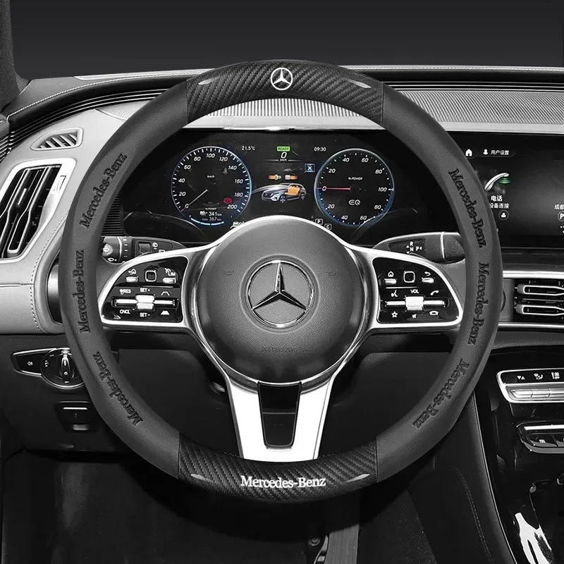 

Car Carbon Fiber Leather Steering Wheel Cover Mercedes Benz A B C E V R S Class Sprinter Vito CLA CLS ML GLA GLB GLC GLK GLS SLK