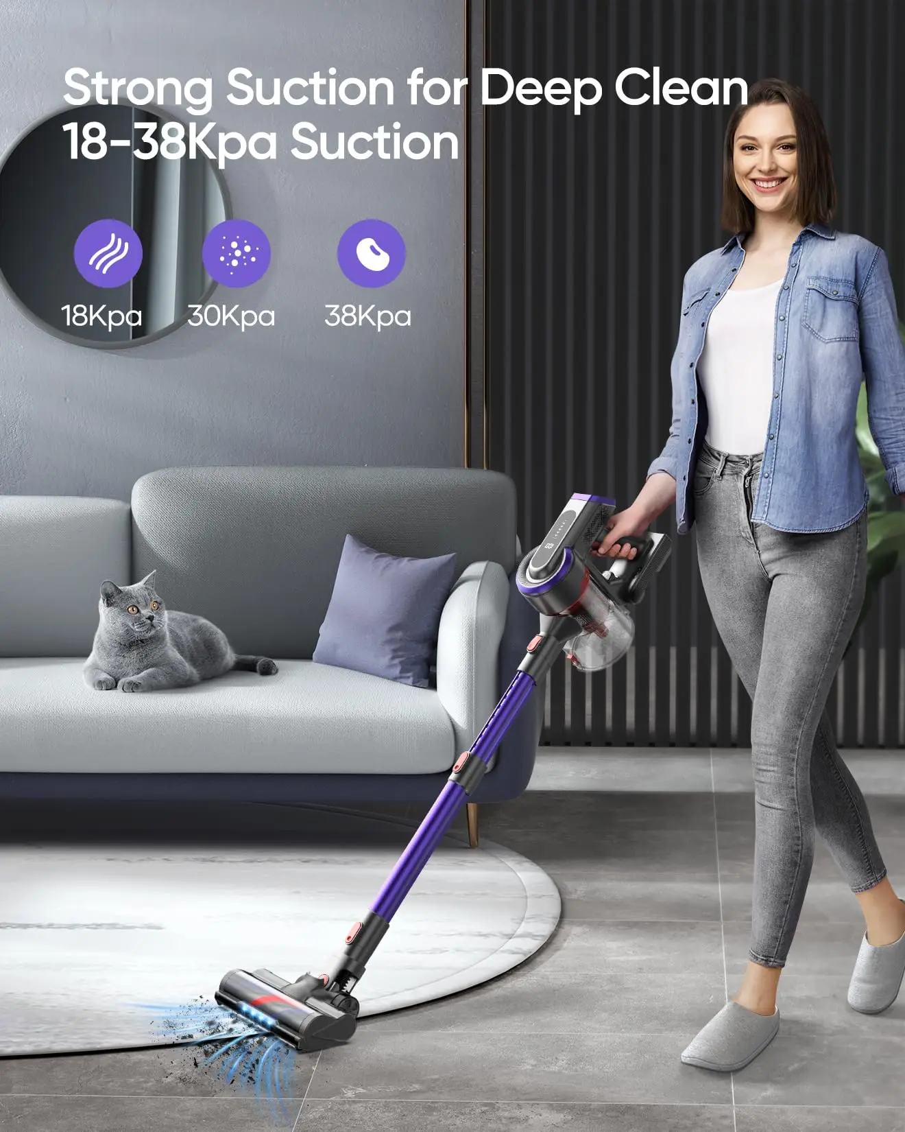 BUTURE 450W 38000Pa Powerful Cordless Vacuum Cleaner Wireless Handheld For Home Appliance with Touch Screen 55 Min Runtime