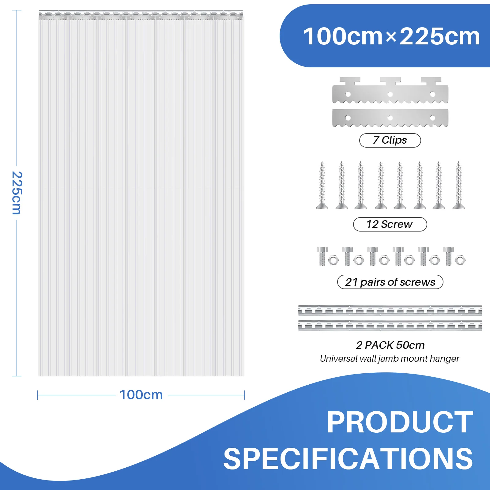 PVC-Lamellenvorhang, 7-teiliger Transparenter PVC-Streifenvorhang, Winddicht, Wasserdicht für Räume, Geschäfte, Supermärkte, Kühlräume – Detail 2