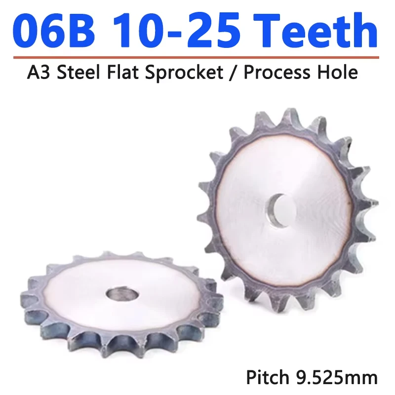 

1 шт., 10-25 зубьев, отверстие для обработки 06B, цепная приводная плоская звездочка, роликовая цепная шестерня, шаг 9,525 мм, стальная промышленная звездочка A3