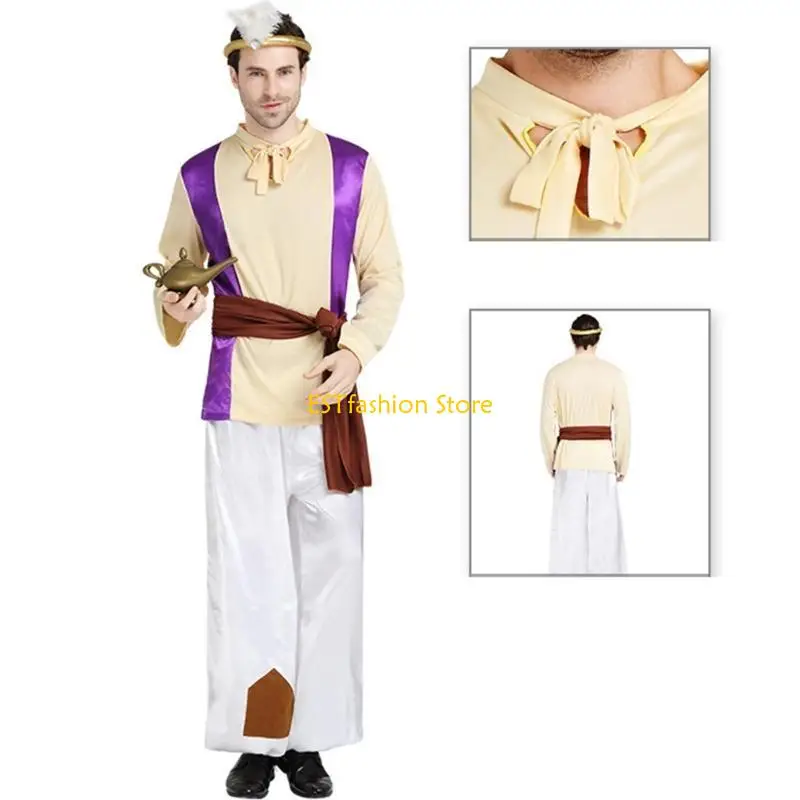 

Y5GC Halloween Arabian Princess Outfits Muslims Headwear Long Robe Veil Pants Middle East Dubai Costume Accessories